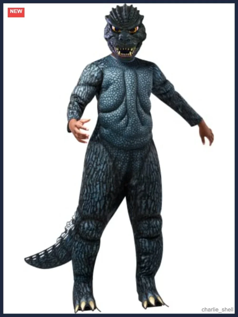 Godzilla Boys Costume Jumpsuit with Stuffable Tail and Half Mask